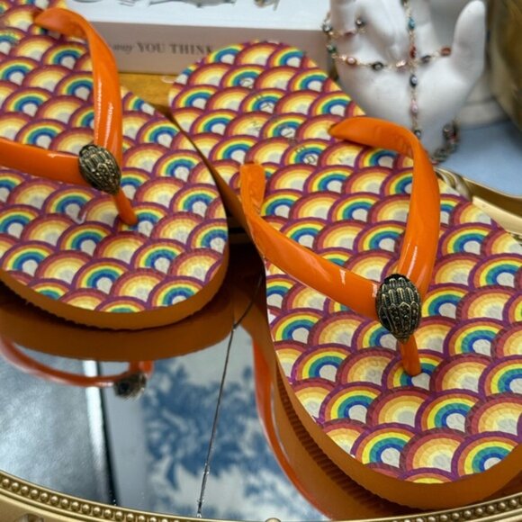 🆕 KURT GEIGER LONDON 🧿 NWOB Kensington Rainbow Flip Flops, Orange - Sz 37 US 7 - Picture 5 of 11